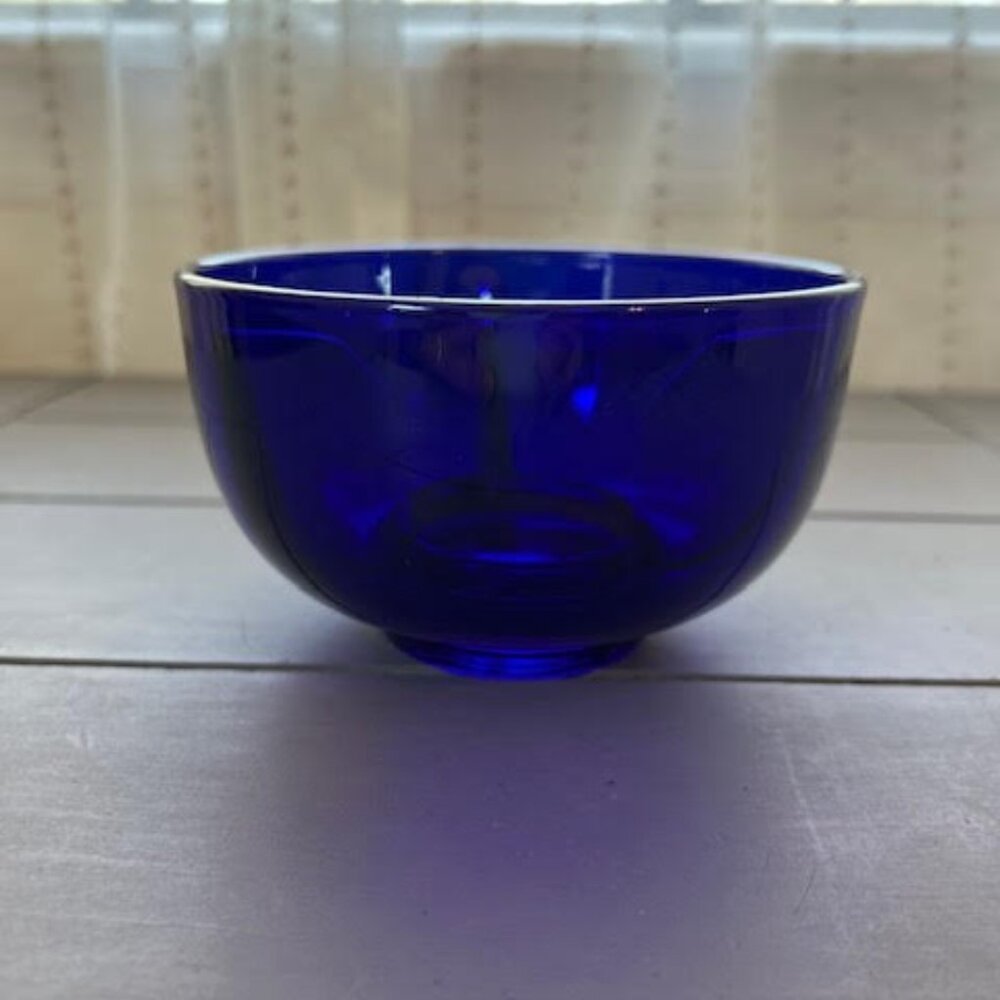 Cobalt Blue Glass Bowl Vintage Serving Decor Kitchen